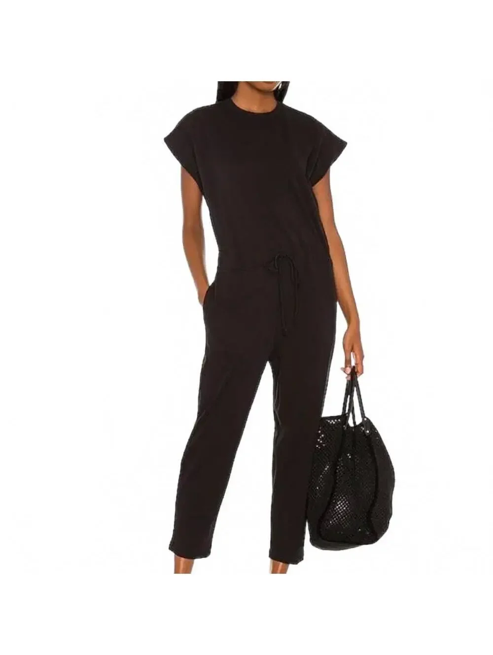 Pistola Decklin Shoulder Pad Sleeveless Jumpsuit Cotton Black Women's Size XS